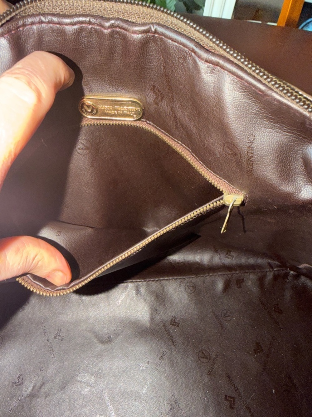 Valentino Brown Monogram Satchel with Gold Hardware - Picture 5 of 12
